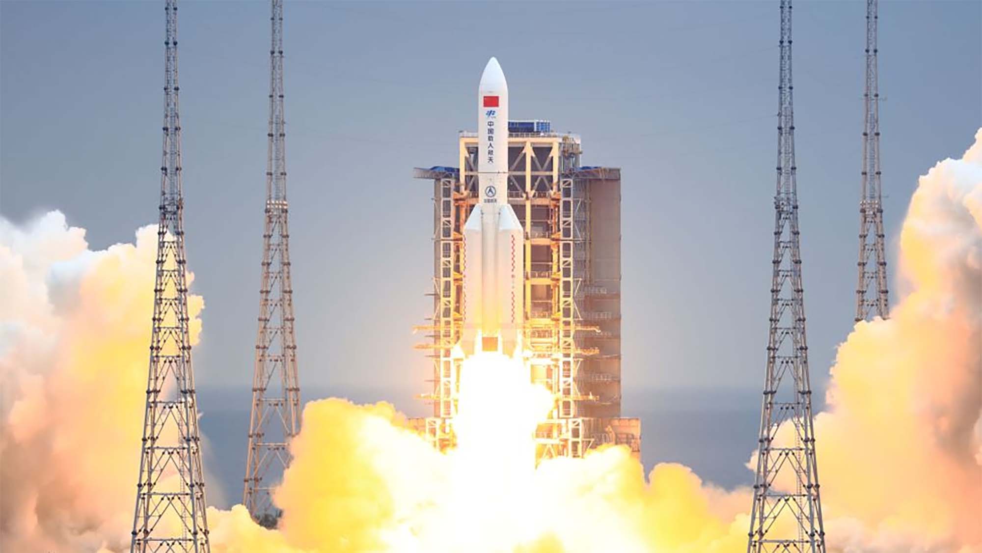 A Chinese rocket lifting off from the Wenchang Spacecraft Launch Site in Hainan province, China