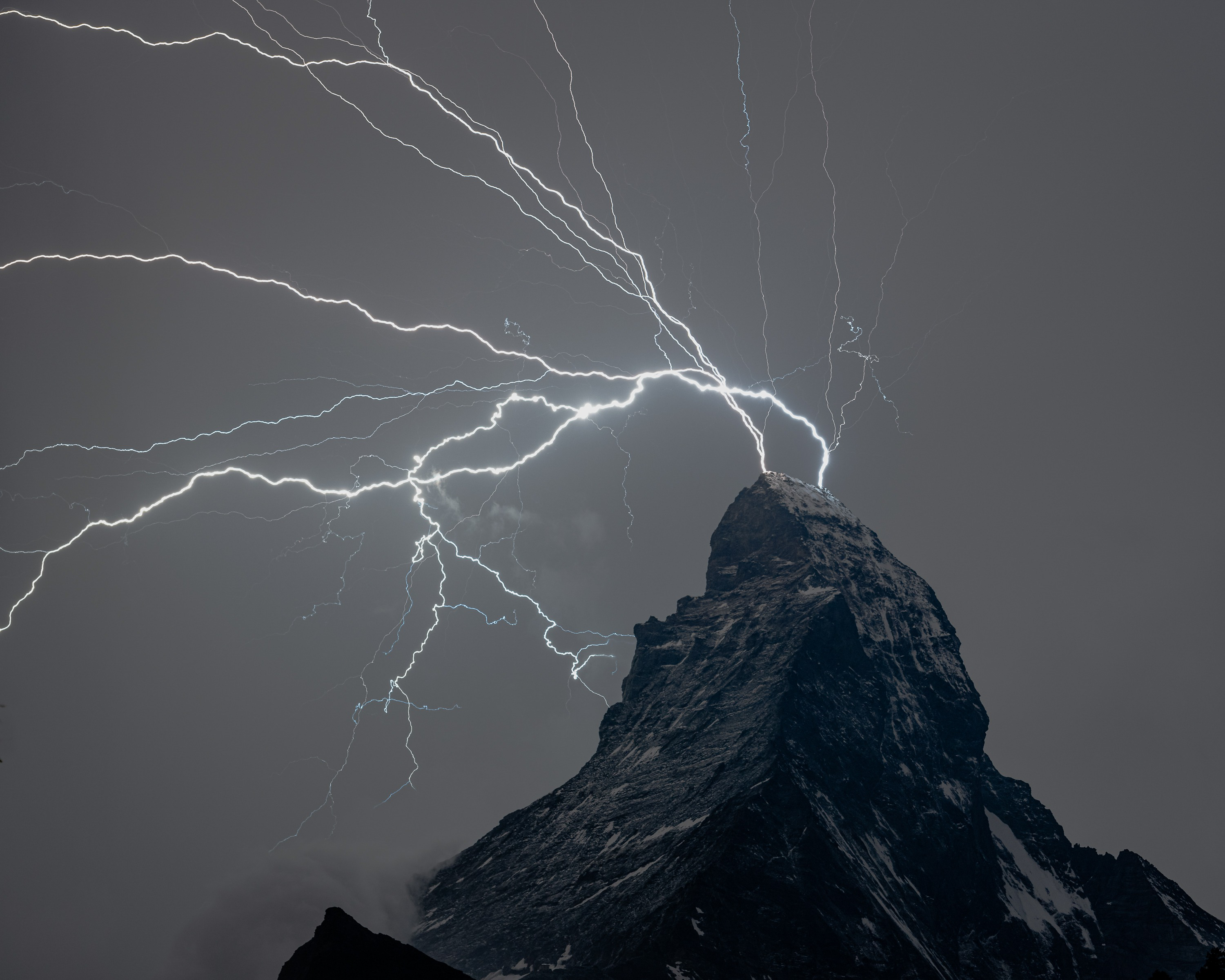 A lightning strike on the Matterhorn mountain