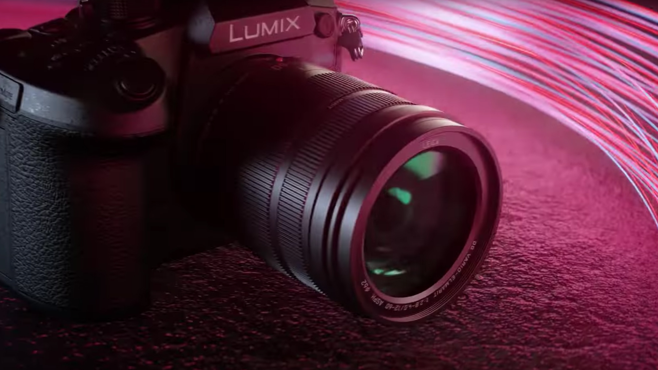 The Panasonic GH6 camera surrounded by purple light