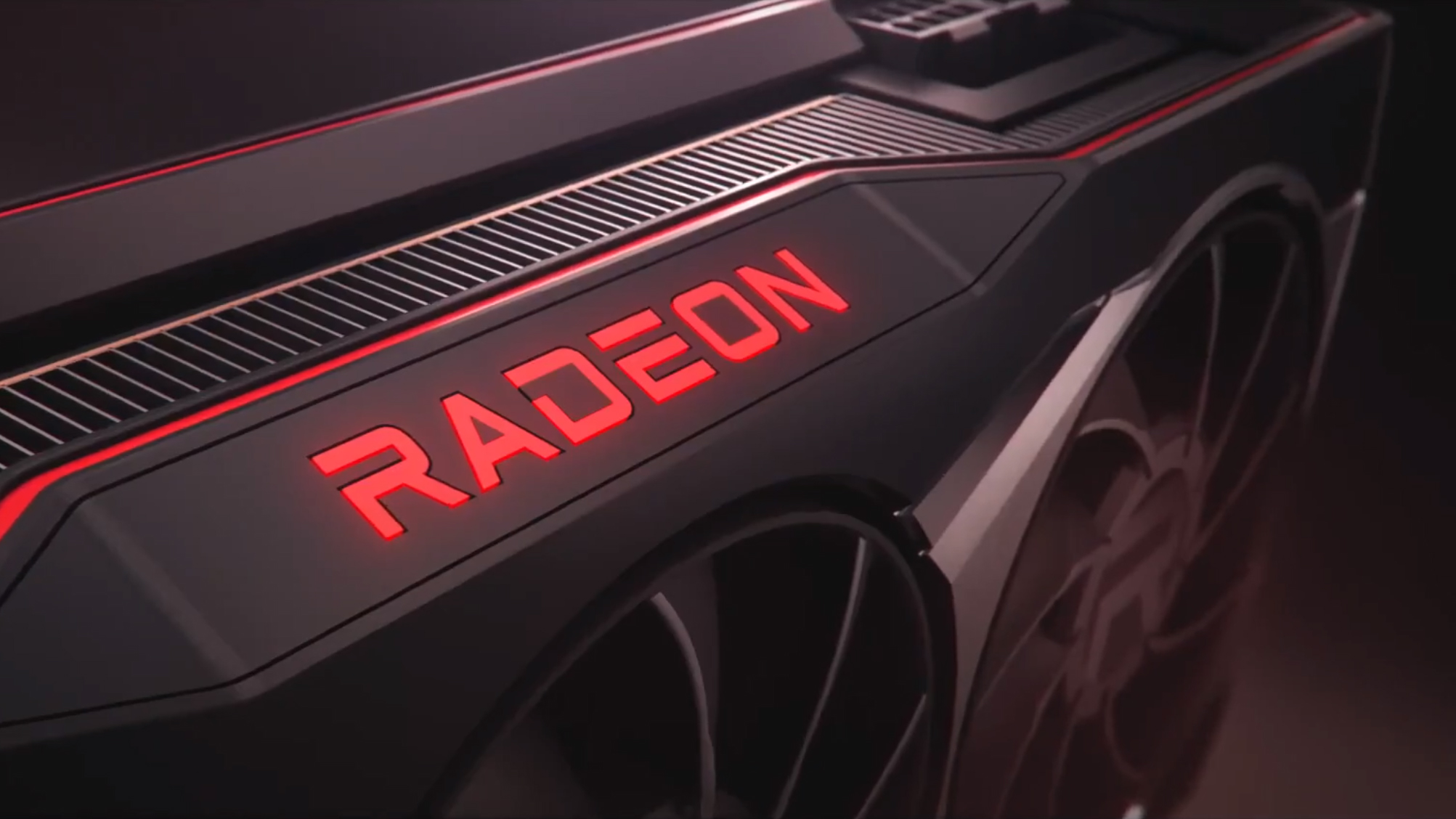 Close-up of Radeon logo on a Big Navi graphics card
