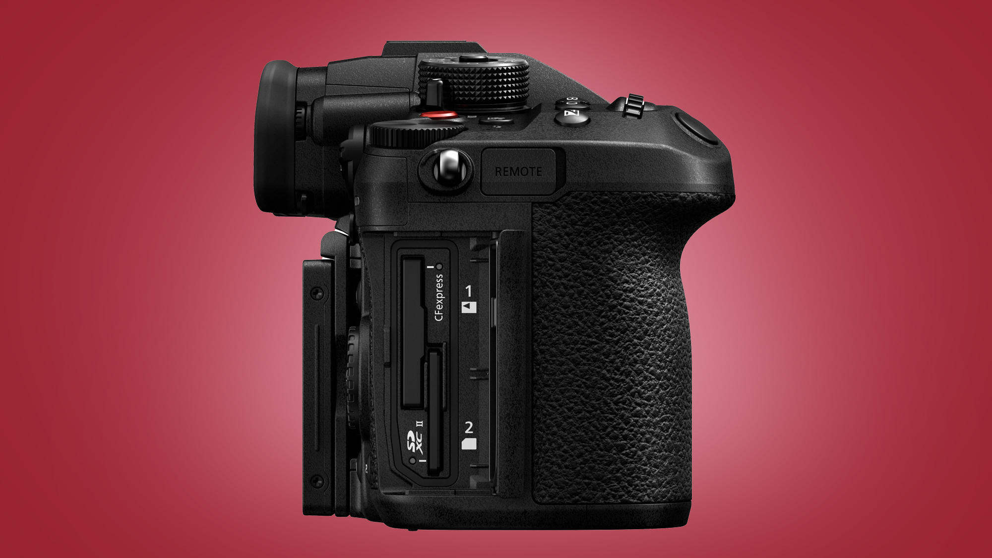 The Panasonic GH6 camera on a red background