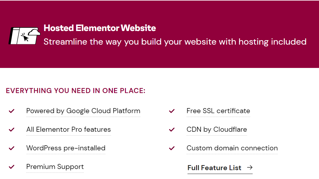 Elementor Cloud Website features
