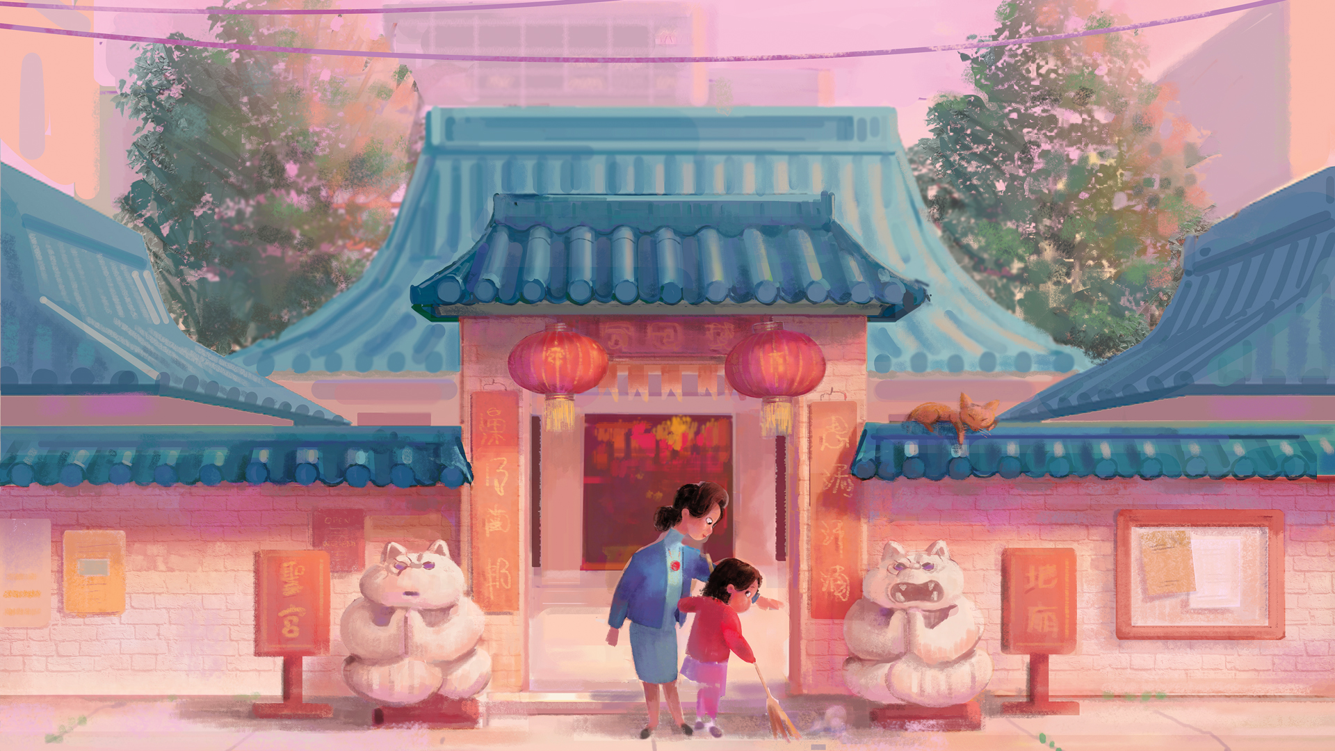 Concept art for the Lee family home in Pixar's Turning Red