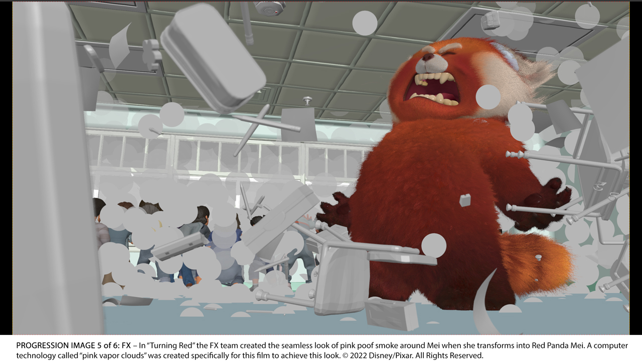 A screenshot of the FX process in Pixar's Turning Red