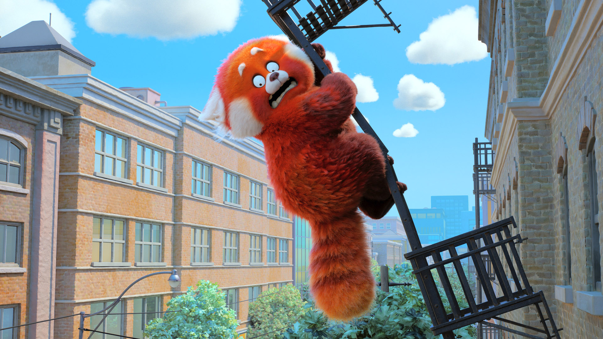 Mei's red panda form struggles to navigate early 2000s Toronto in Turning Red