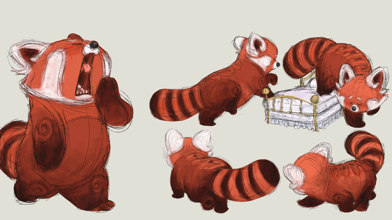 Concept art of Mei's red panda form in Turning Red
